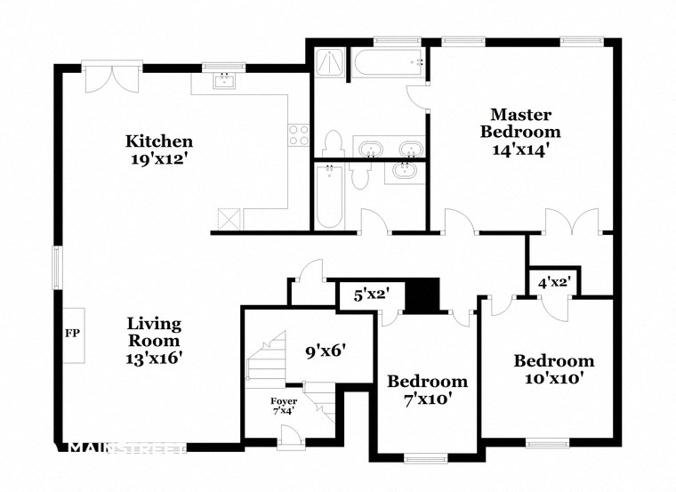 a floor plan of a home with a kitchen and a living room