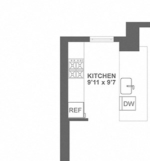 large one bedroom, corner unit