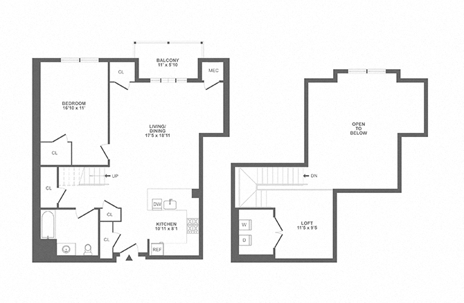 large one bedroom, balcony, loft