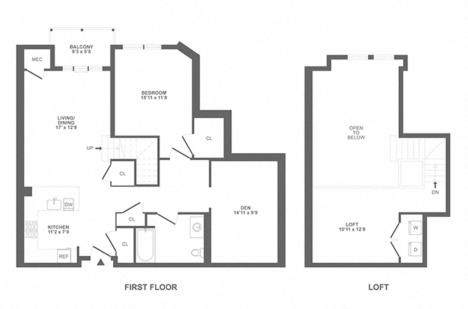 large one bedroom, den, balcony, loft