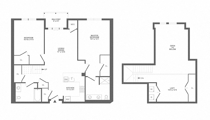 large two bedroom, loft, balcony