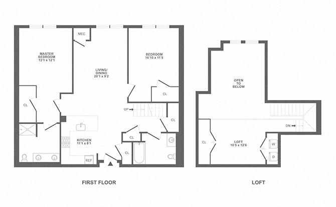large two bedroom, loft