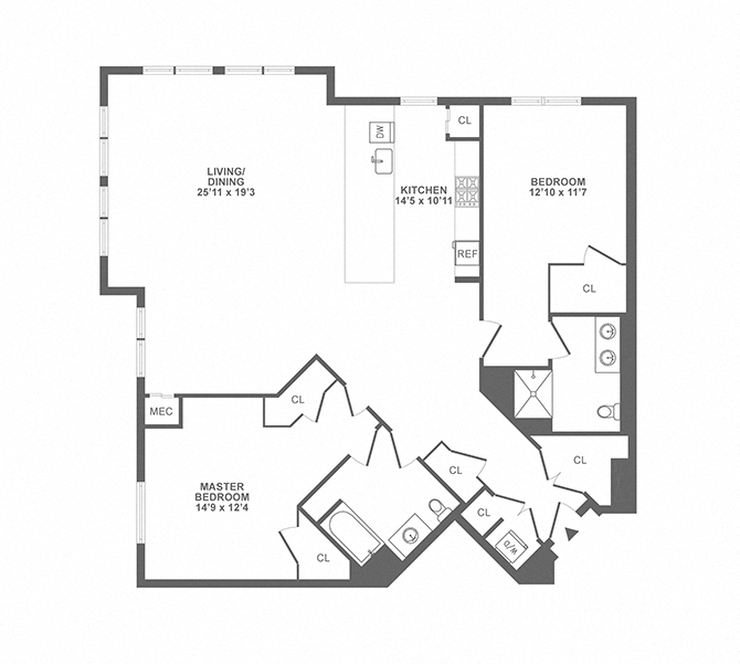 two bedroom, large, open layout