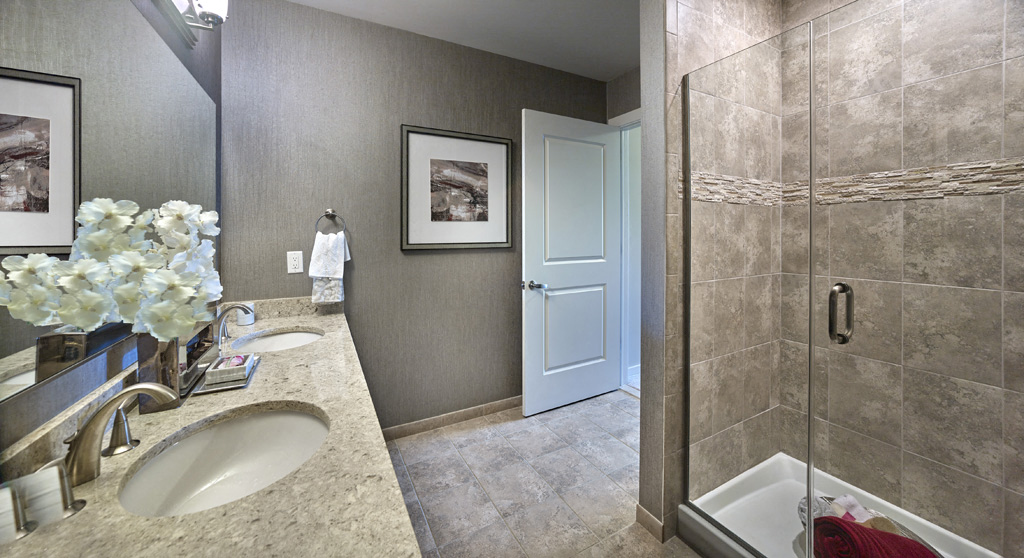a bathroom with a sink and a shower