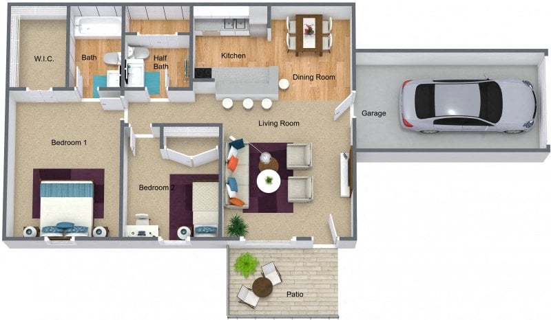 Two bedroom One car garage