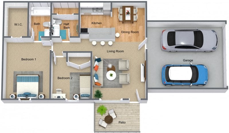 Two bedroom Two car garage