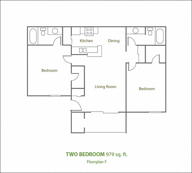 Two Bedroom Two Bathroom Floor Plan 6