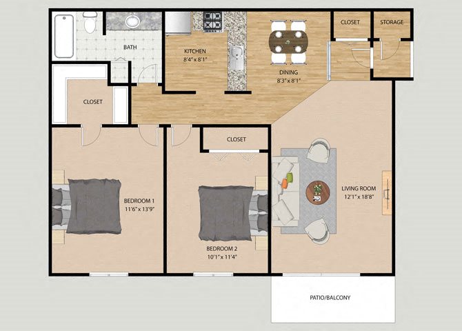 Cove 2 Bedroom 1 Bathroom Floor Plan Cove 2 Bedroom 1 Bathroom Floor Plan at The Moorings