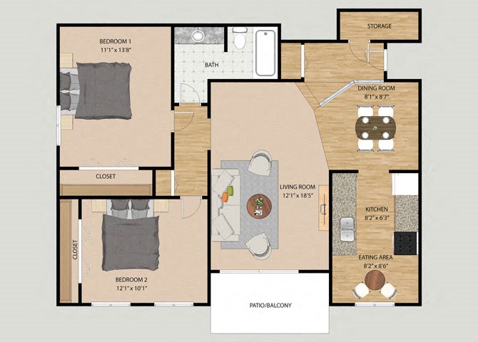 Crane 2 Bedroom 1 Bathroom Floor Plan Crane 2 Bedroom 1 Bathroom Floor Plan at The Moorings