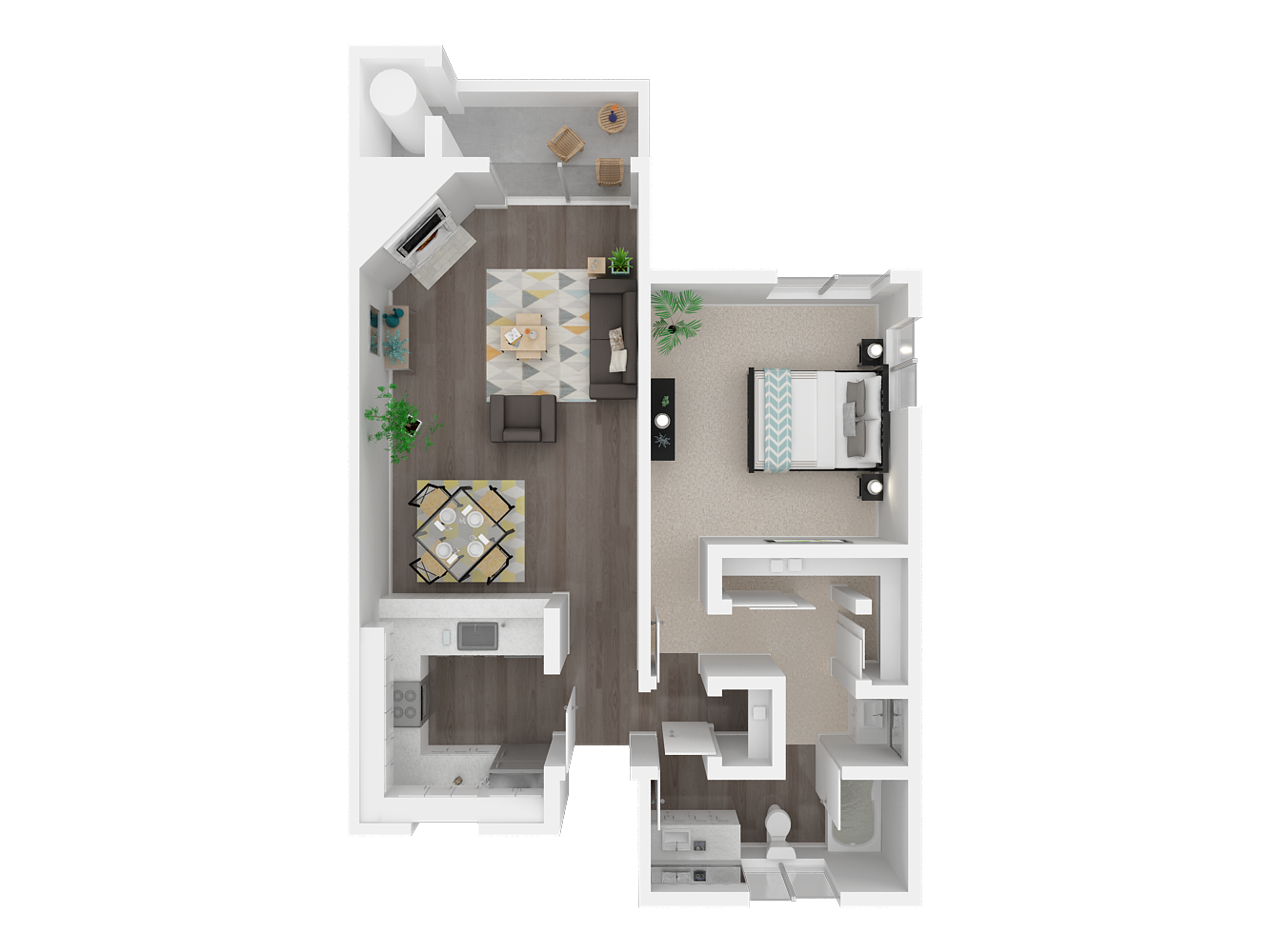 One bedroom floor plan l Ellington Apartments in Davis CA