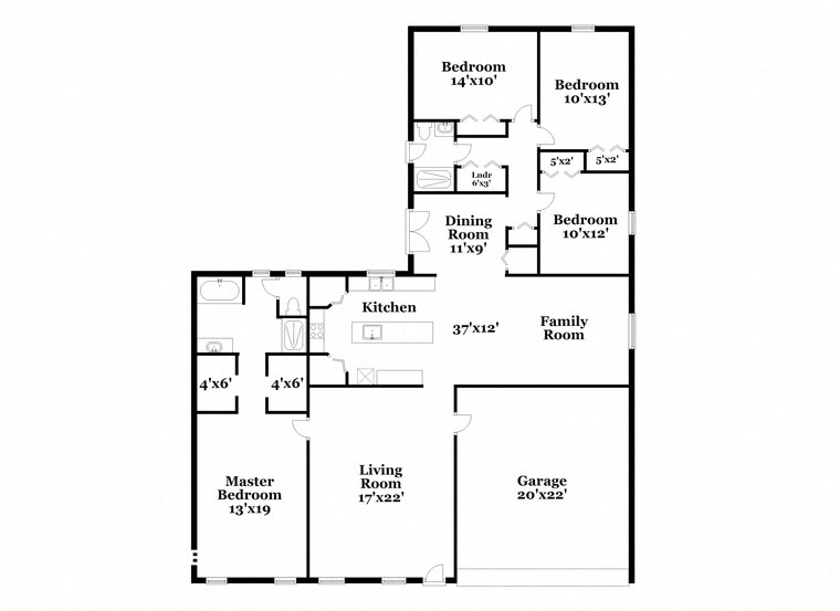 a floor plan of a house with a combination of bedrooms and a living room