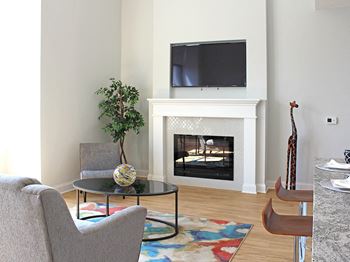 Fireplace in the living rooms at Residences at Halle, Cleveland, Ohio