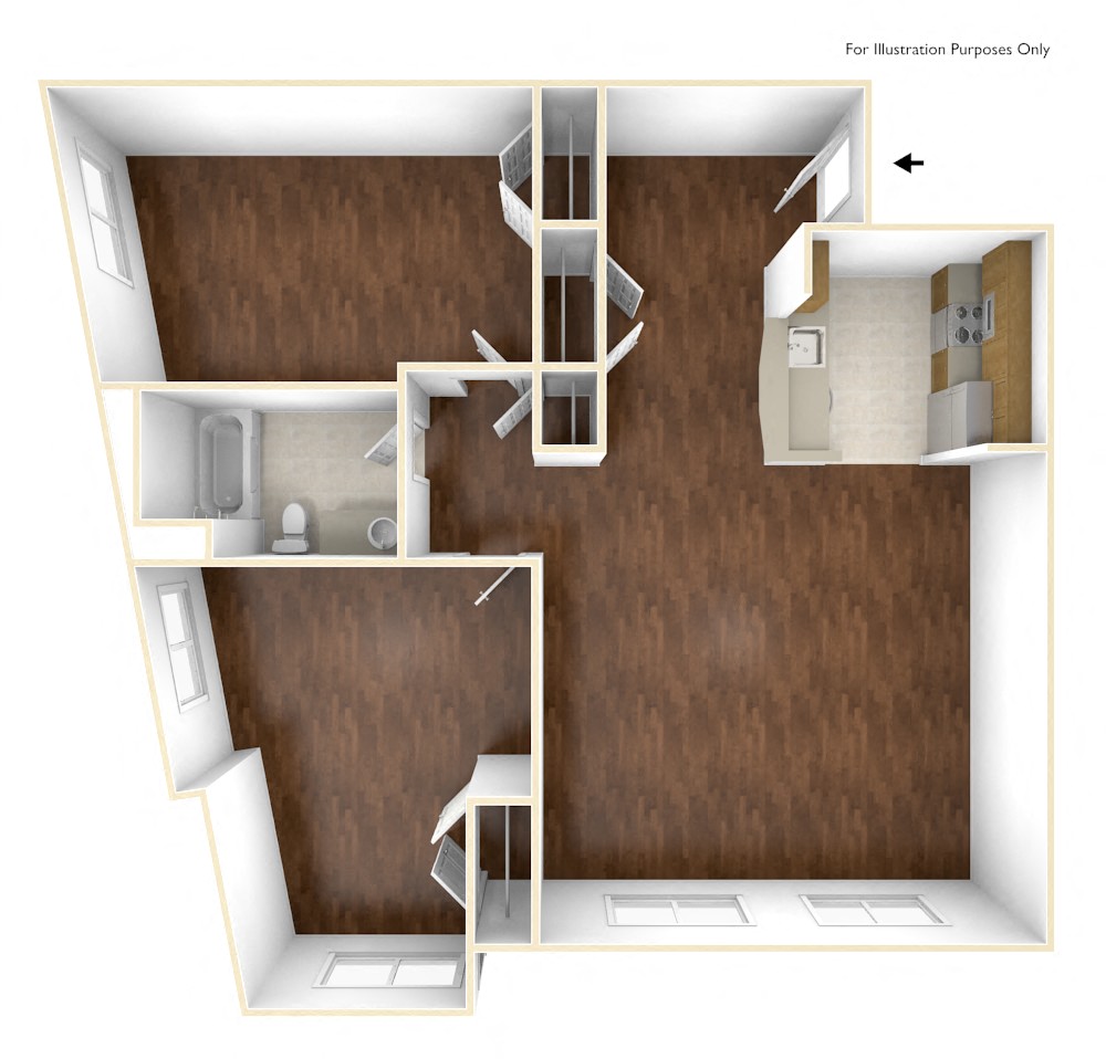 Two Bedroom Apartment Floor Plan at The Anne M. Lynch Homes at Old Colony, Massachusetts