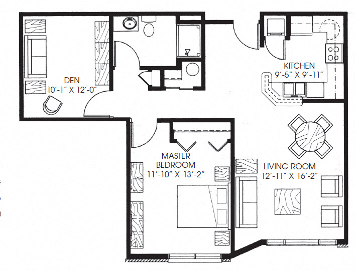 899sqft 1 Bed + Den, 1 Bath - Legacy