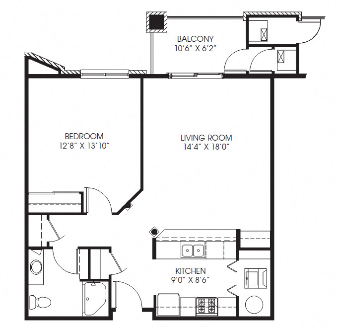 815sqft 1 Bed, 1 Bath - Millenium