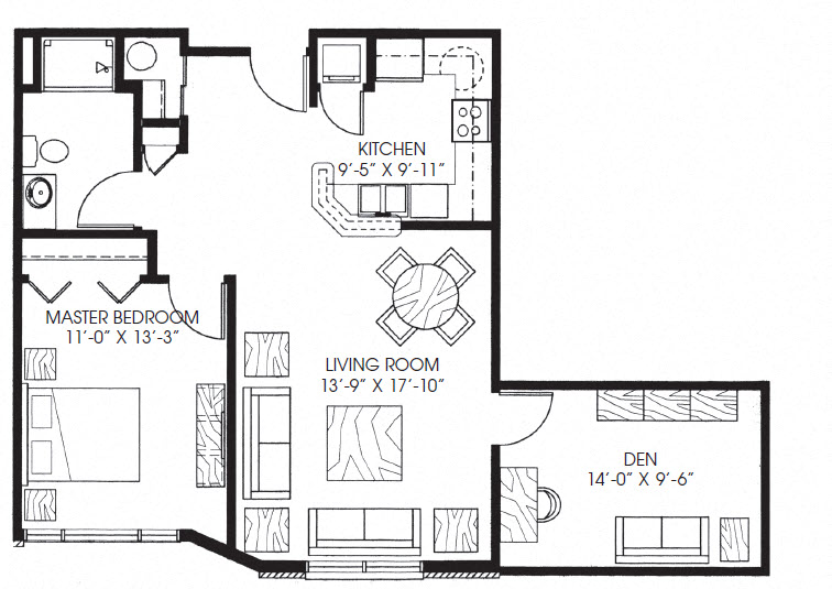 890sqft 1 Bed + Den, 1 Bath - Legacy
