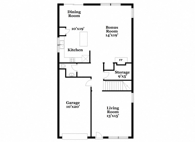 a floor plan of a home with a small kitchen and a living room