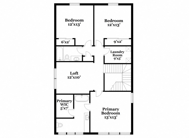 a floor plan of a house with an open concept floor plan with bedrooms and baths