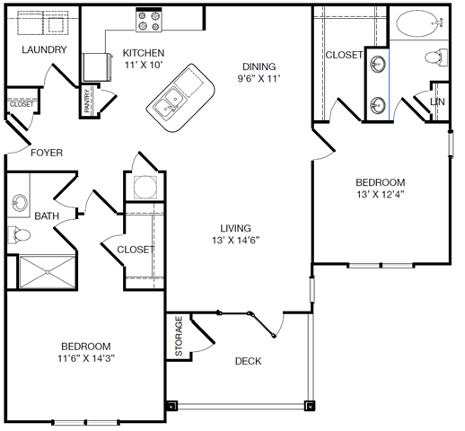 Harbor Creek Reimagine B Floor Plan 2 Bedroom 2 Bath