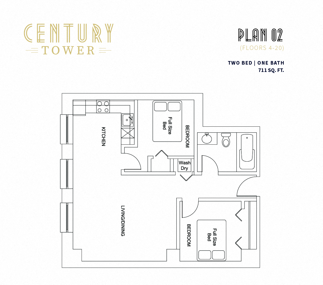 2 Bed 1 Bath 02 at Century Tower, Chicago, IL