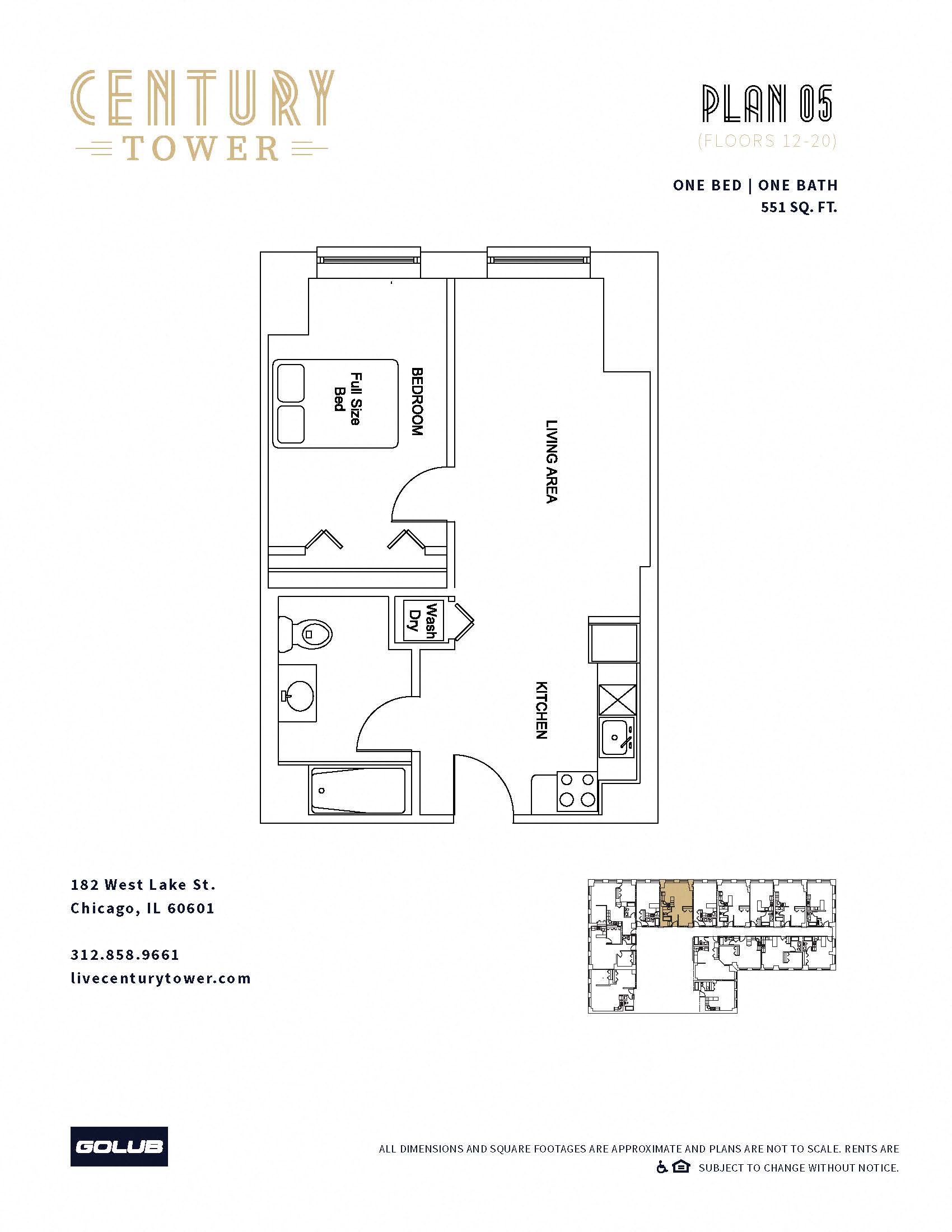 1 Bed 1 Bath 05 at Century Tower, Illinois