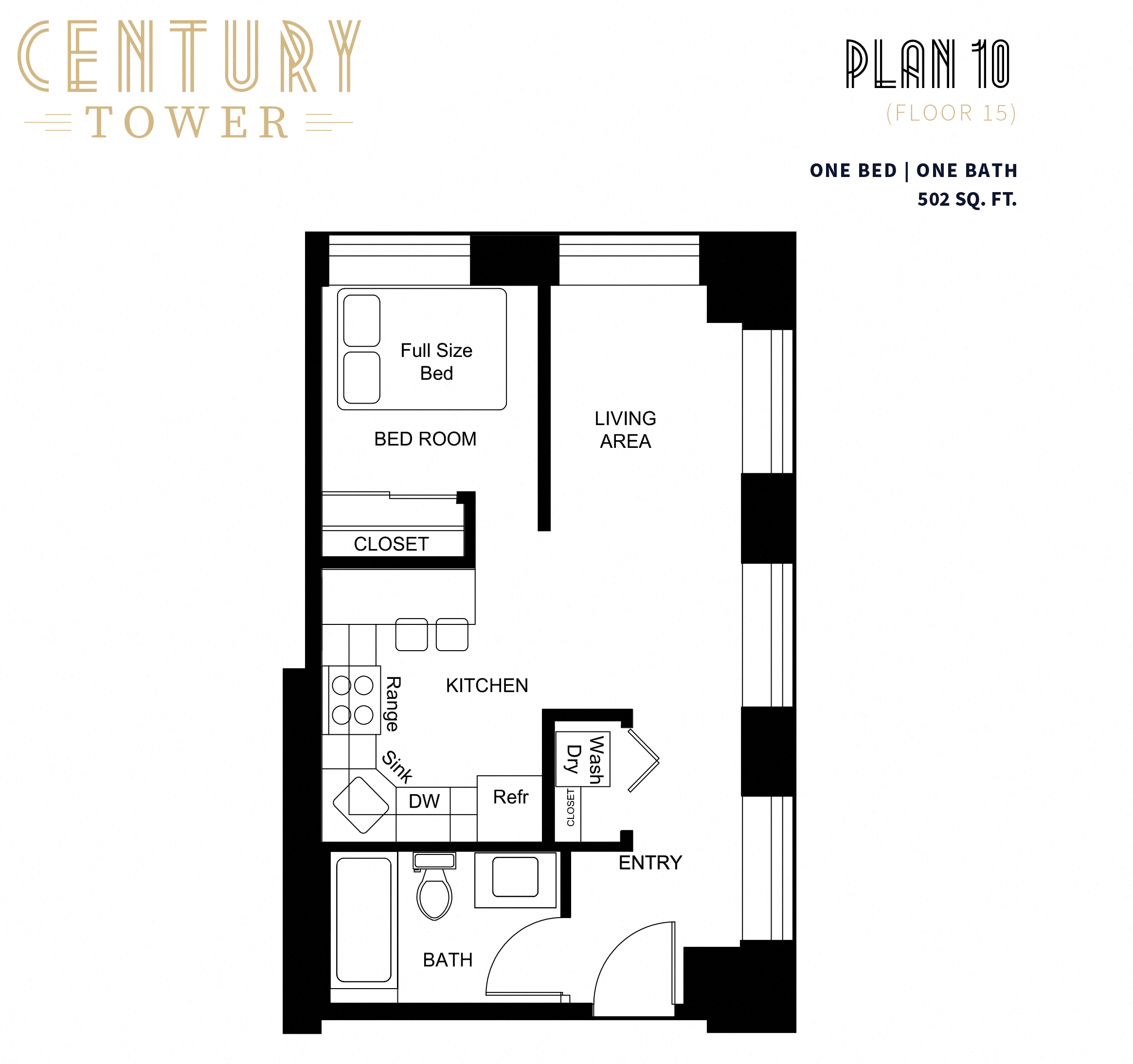 1 Bed 1 Bath 10 at Century Tower, Chicago, IL, 60601
