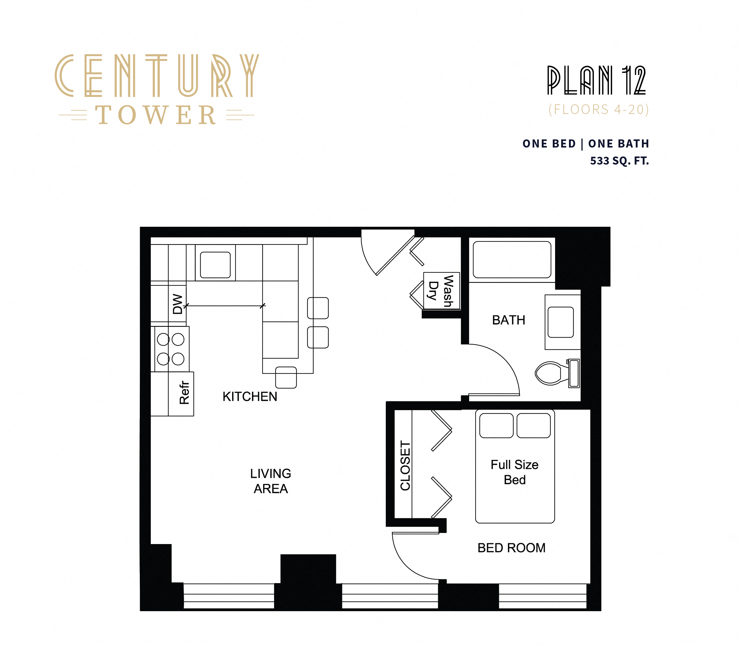 1 Bed 1 Bath 12 at Century Tower, Chicago, 60601