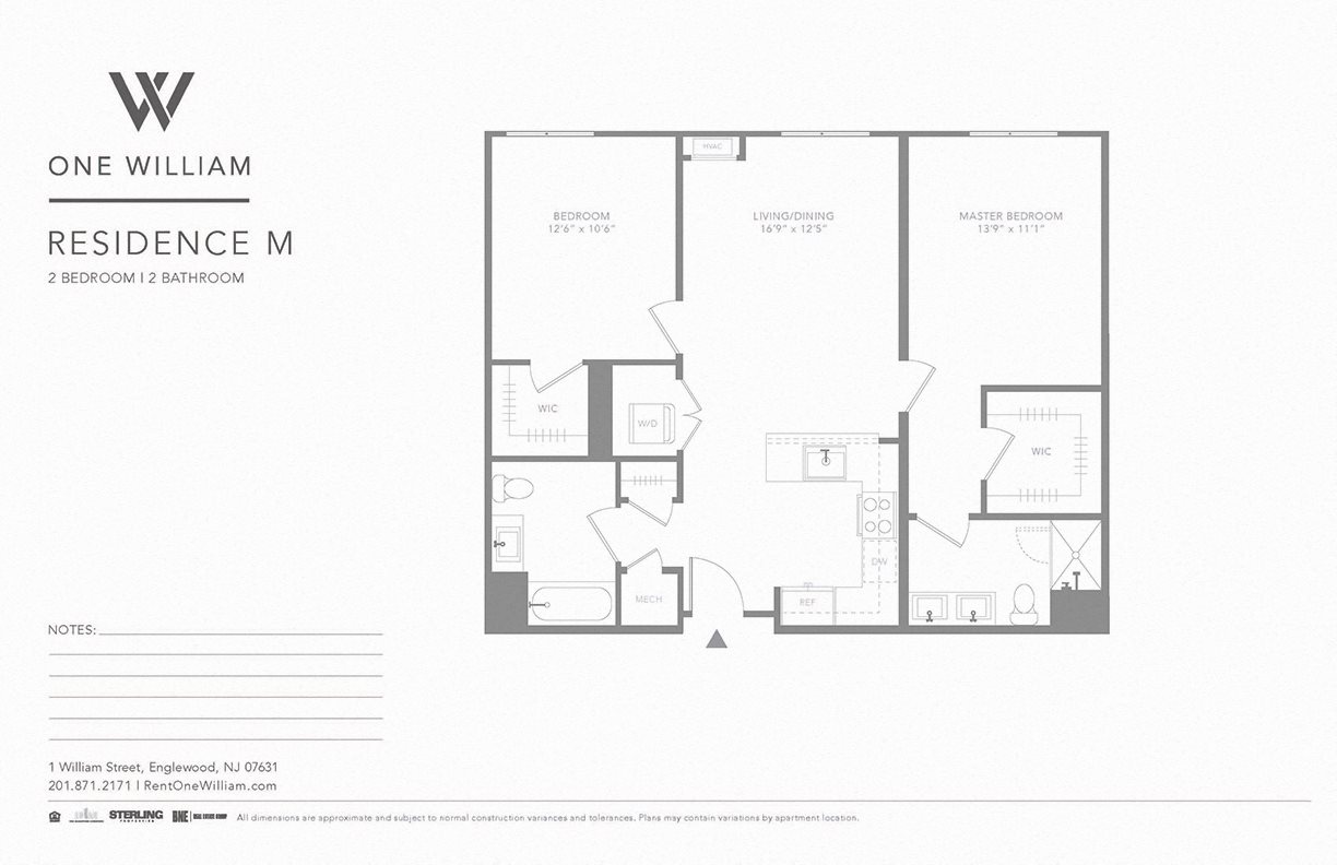 one william, englewood nj, luxury apartments, greater nyc area, floor plan, 2 bedroom apartment
