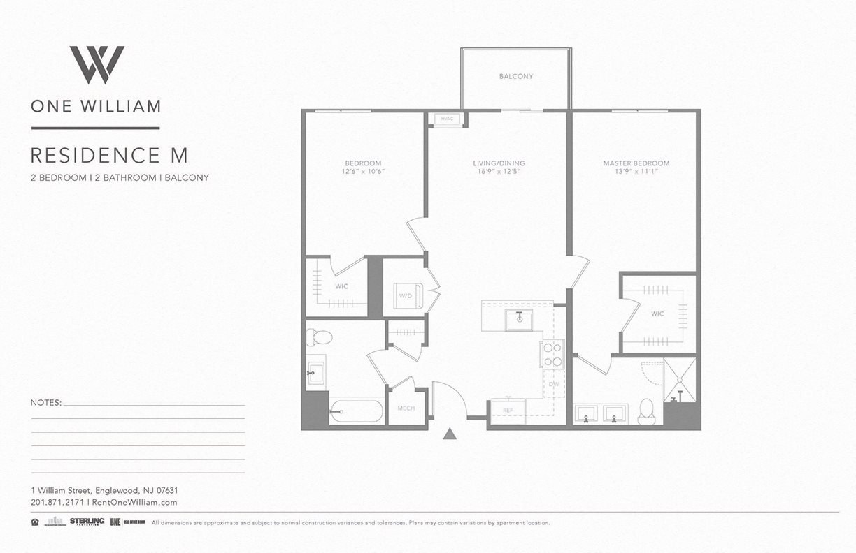 one william, englewood nj, luxury apartments, greater nyc area, floor plan, 2 bedroom apartment
