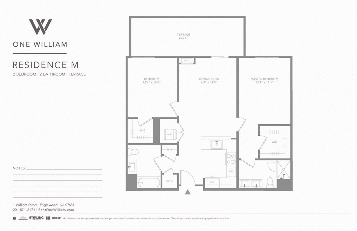 one william, englewood nj, luxury apartments, greater nyc area, floor plan, 2 bedroom apartment