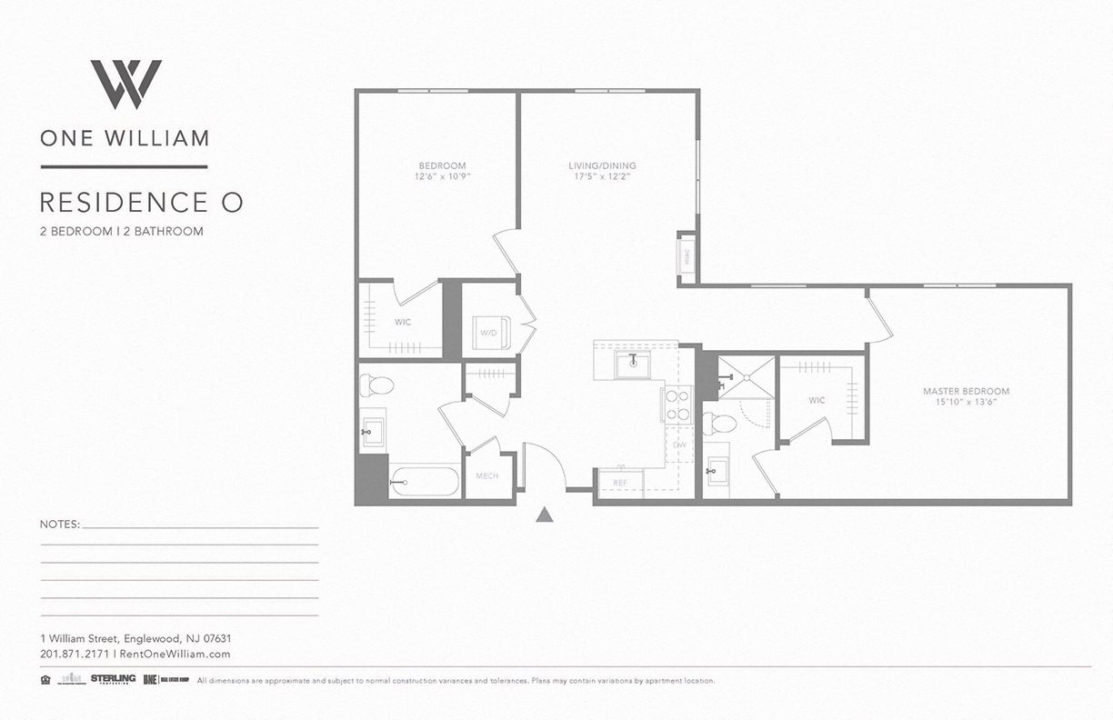 one william, englewood nj, luxury apartments, greater nyc area, floor plan, 2 bedroom apartment