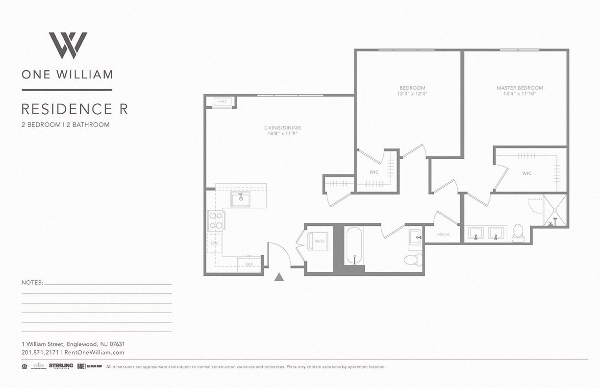 one william, englewood nj, luxury apartments, greater nyc area, floor plan, 2 bedroom apartment