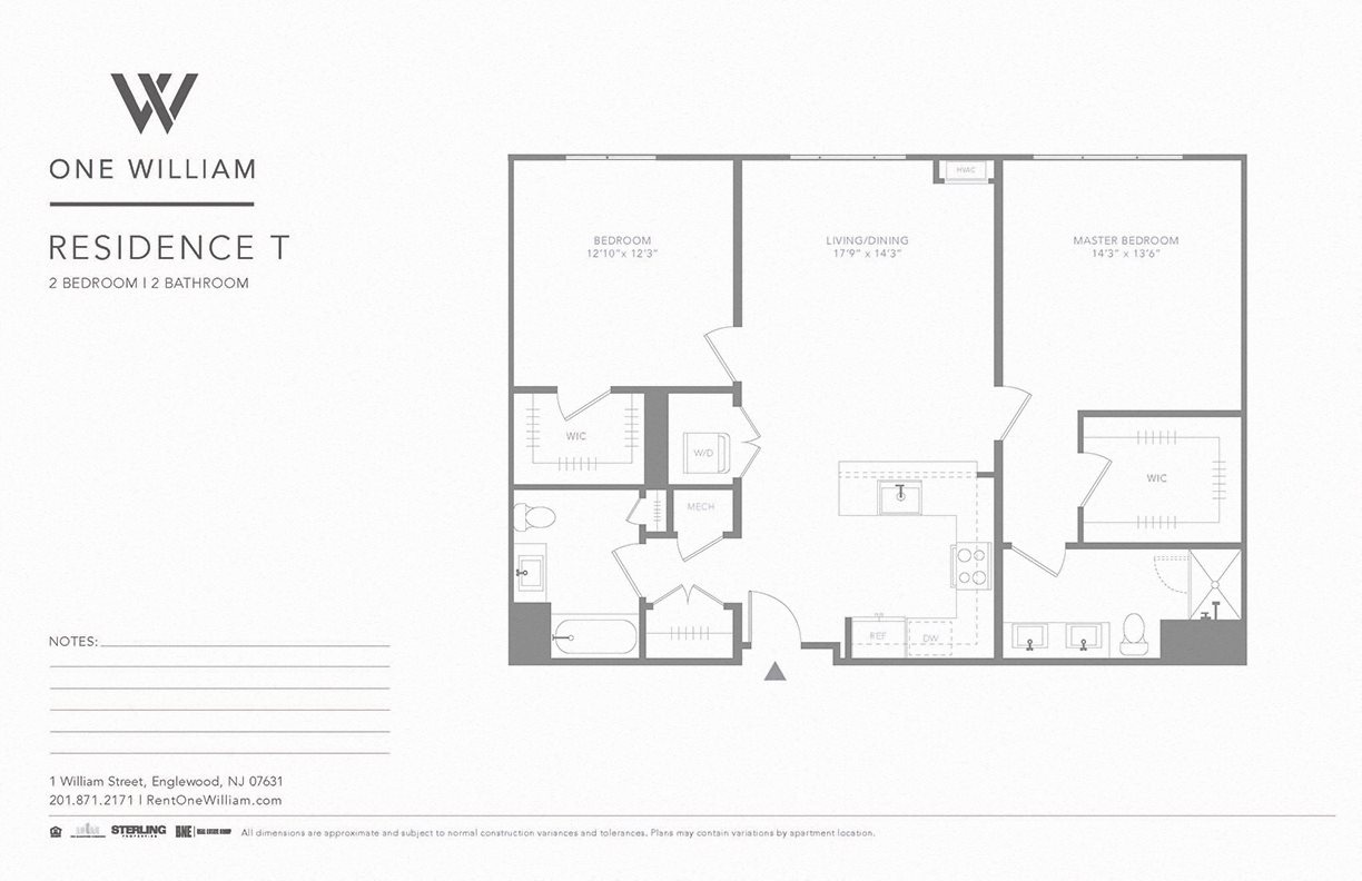 one william, englewood nj, luxury apartments, greater nyc area, floor plan, 2 bedroom apartment