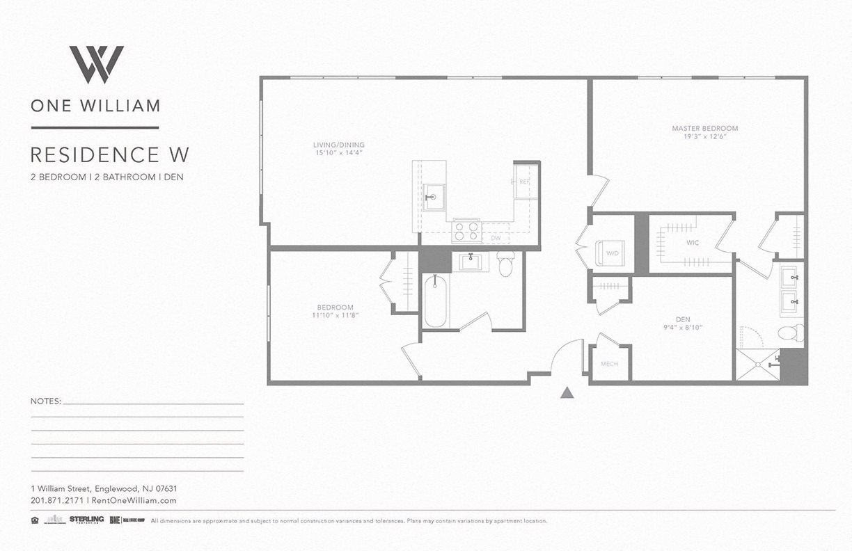 one william, englewood nj, luxury apartments, greater nyc area, floor plan, 2 bedroom apartment