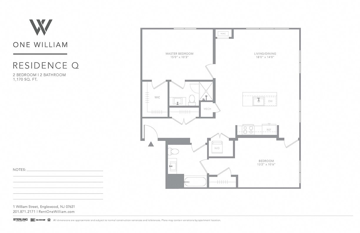 one william, englewood nj, luxury apartments, greater nyc area, floor plan, 2 bedroom apartment