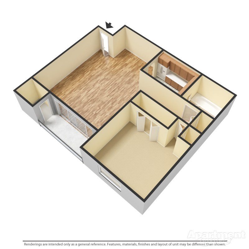 Birch 1 bedroom 1 bathroom: 600 Sq. ft The Birch Floor Plan 1