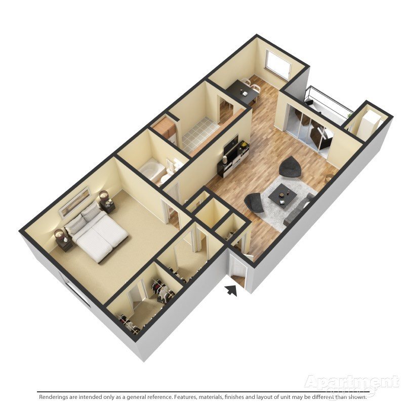 Grove: 1 bedroom 1 bathroom: 600 Sq Ft The Grove Floor Plan 2
