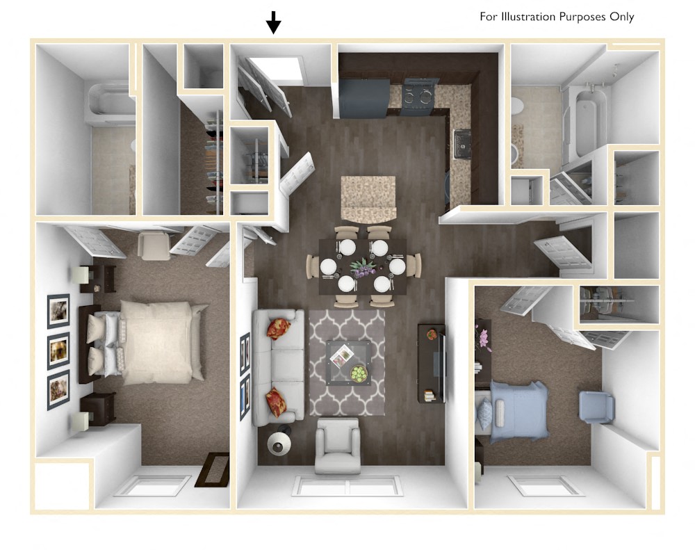 Merritt Station 2 Bedroom Seneca 3D Floor Plan
