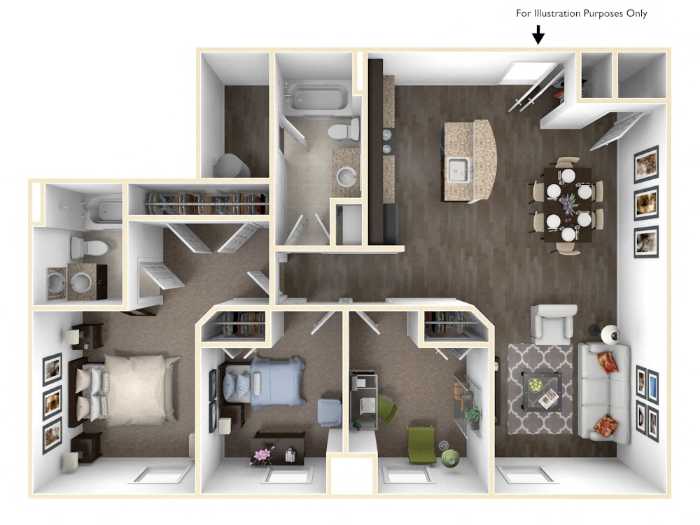Merritt Station 3 Bedroom Patapsco 3D Floor Plan