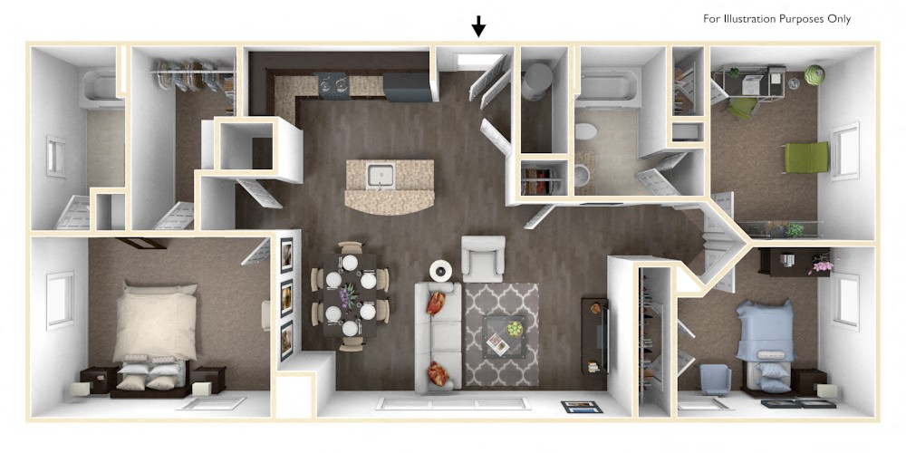 Merritt Station 3 Bedroom Chesapeake 3D Floor Plan