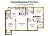 3 Bedroom 2 Bath Floor Plan, 1,162 Square Feet