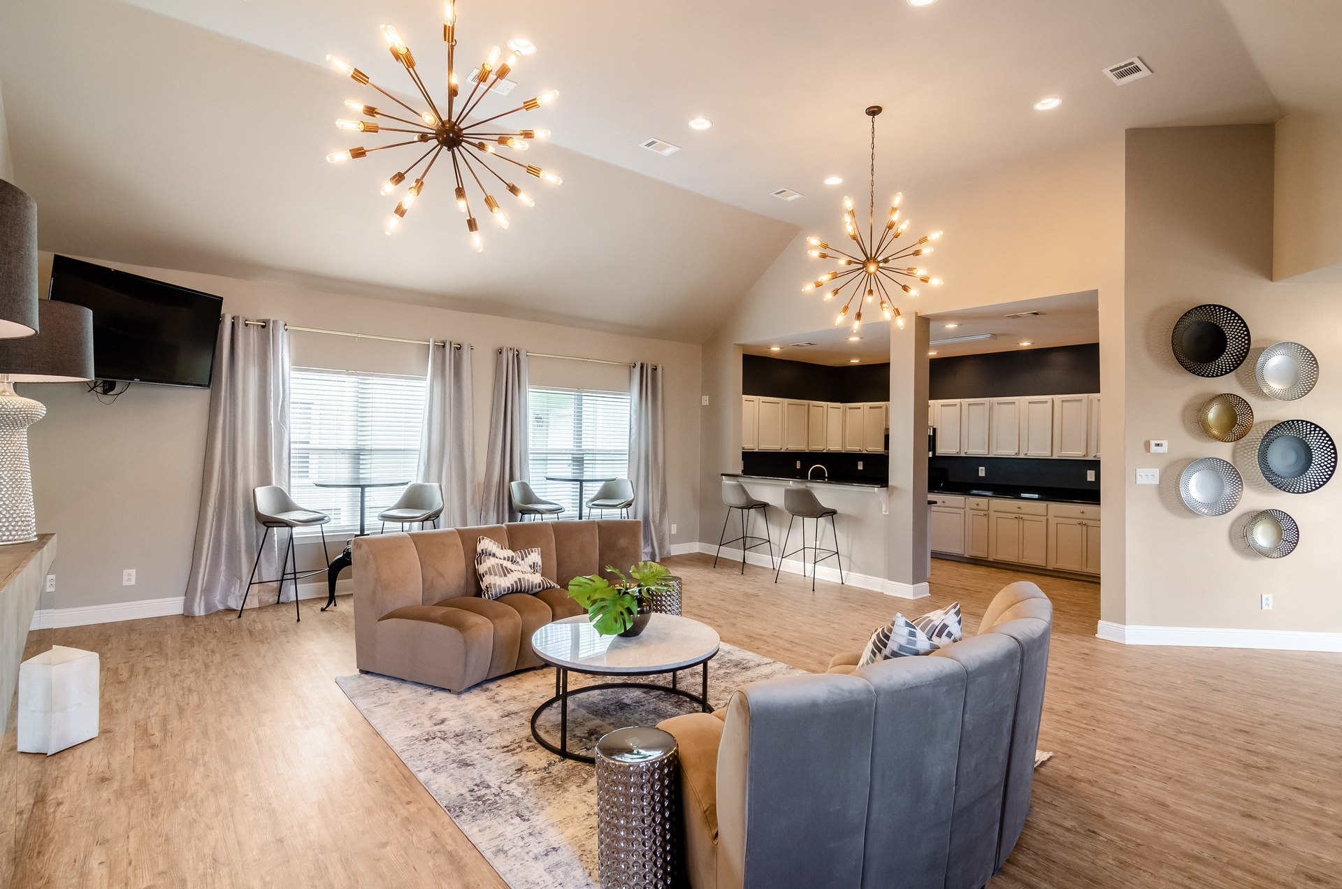 a living room with couches and a coffee table