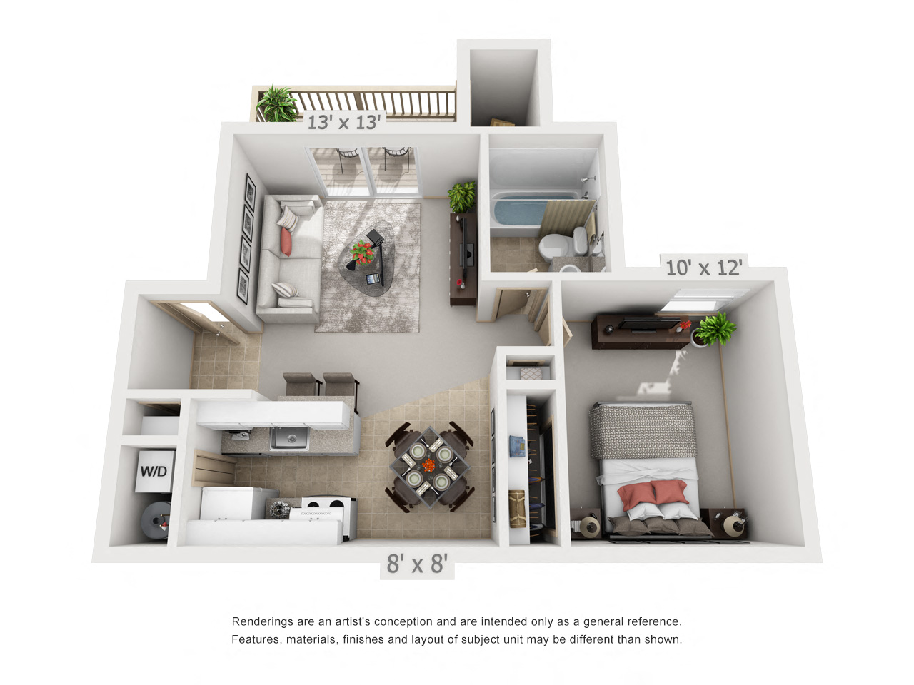 1 Bed 1 Bath Floor Plan at Mountain High Apartments, Oregon