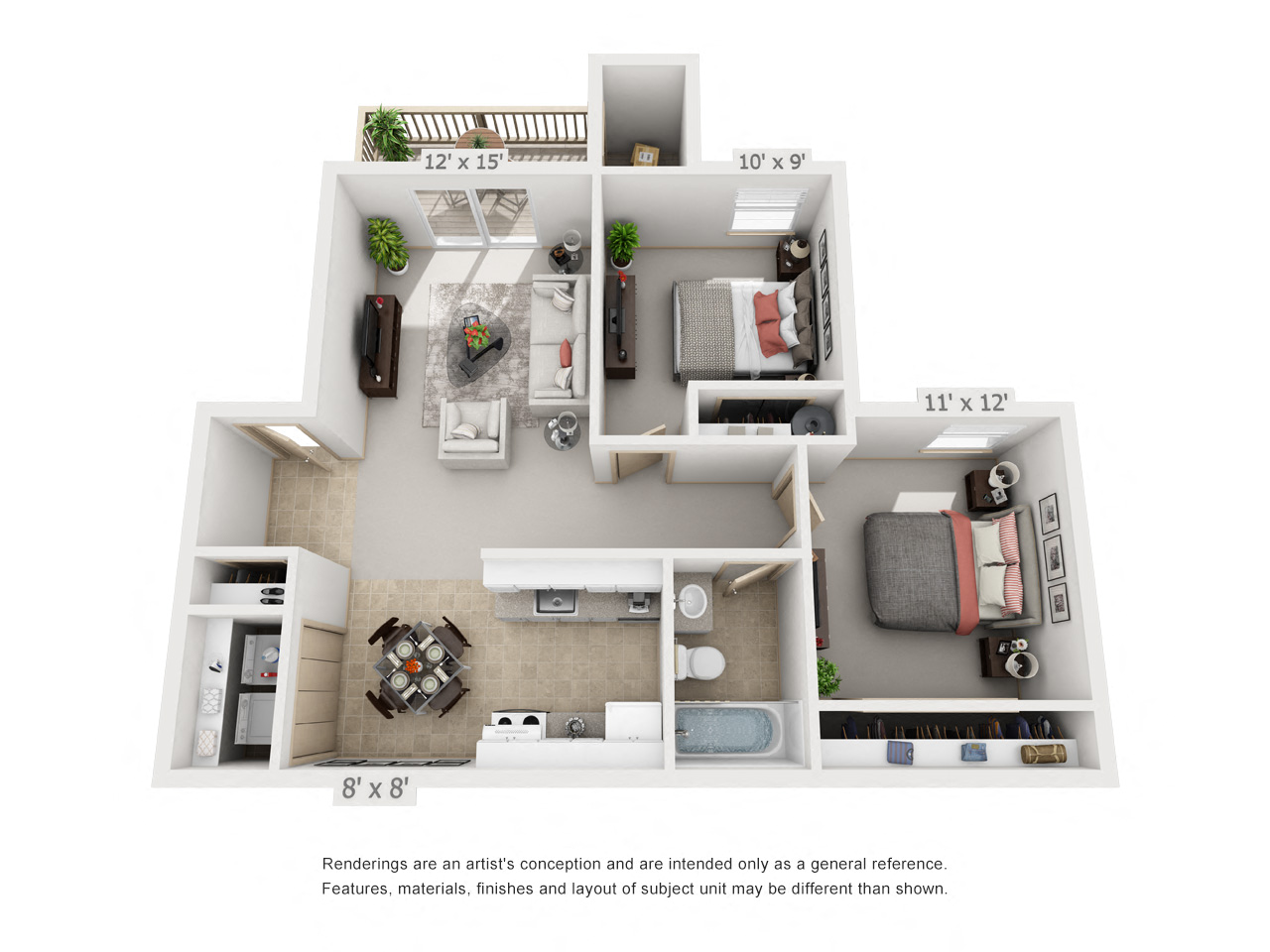 2 Bed 1 Bath Floor Plan at Mountain High Apartments, Oregon, 97080