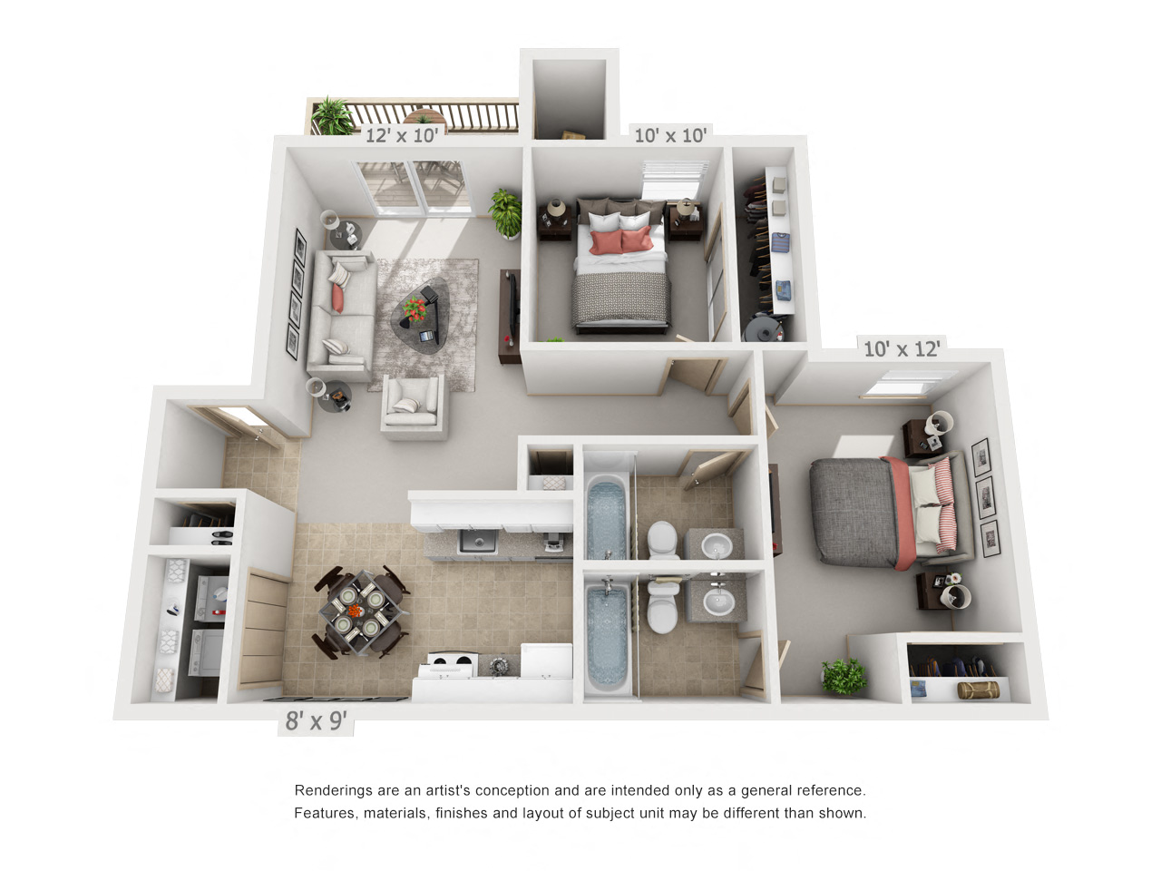 2 Bed 2 Bath Floor Plan at Mountain High Apartments, Gresham, OR, 97080