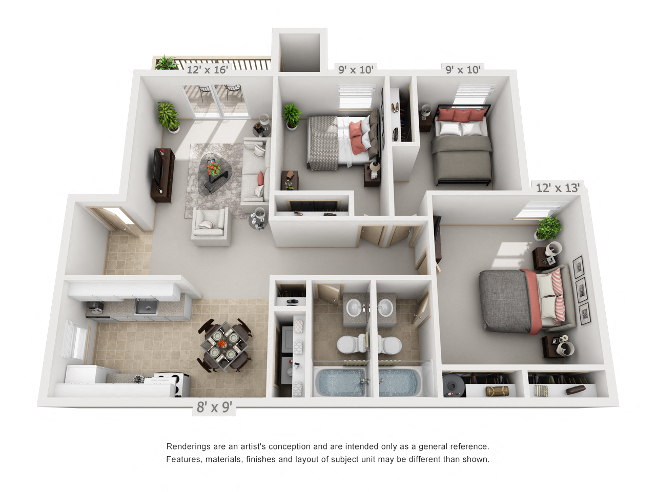 3 Bed 2 Bath Floor Plan at Mountain High Apartments, Gresham, OR