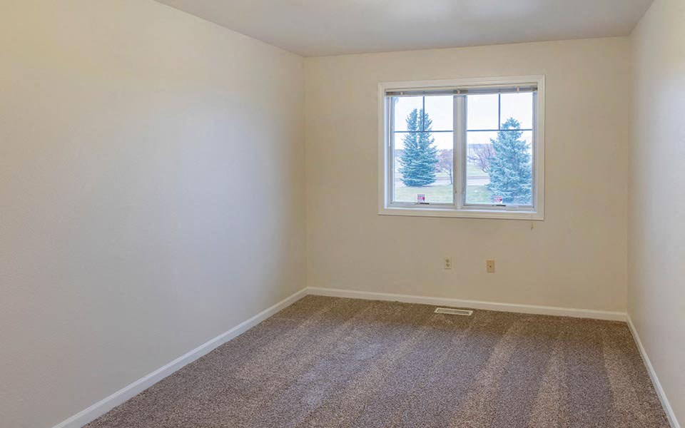 a empty room with a window and carpet