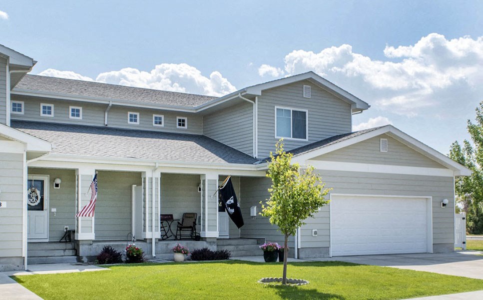 a house with an flag in front of it