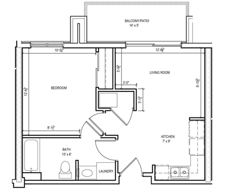 One Bedroom Floor Plan at Roaring Fork Apartments, Basalt, Colorado