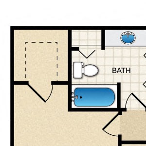 2 Bed 1 Bath Floor Plan 2 Bed 1 Bath Floor Plan at Thorncroft Farms Apartments, Hillsboro, Oregon